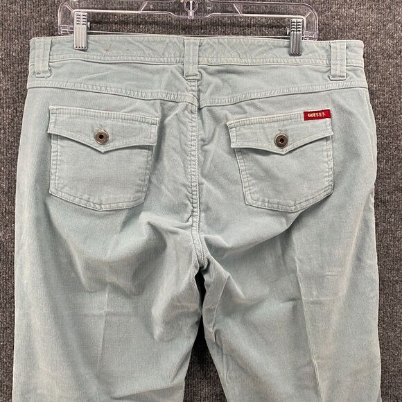 Guess Corduroy Pants Womens 34 Blue Mid Rise Flare Flap Pocket Ladies Hippie 90s - Picture 5 of 12